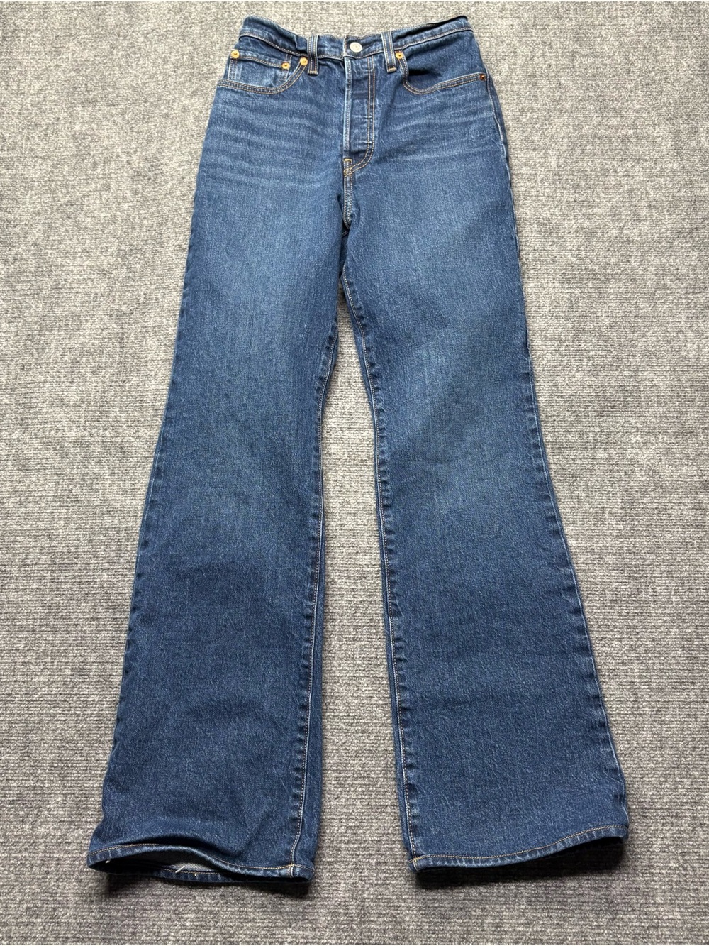 Levis Premium Jeans Womens 25x31 Blue Ribcage Boot Button Fly Big E Western